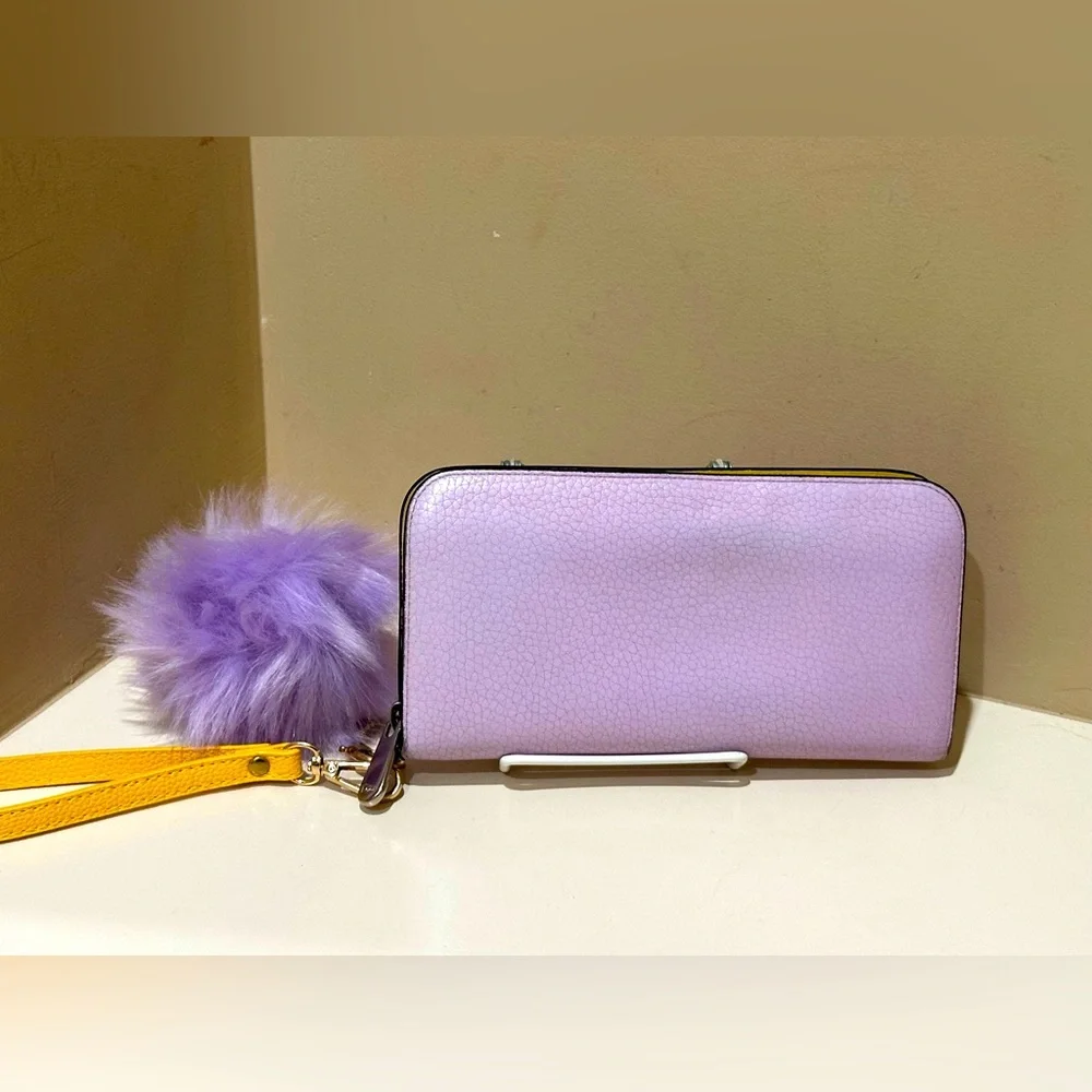 Christian Dior Lavender & Yellow Large Zip Wallet W/added Wristlet *RARE*